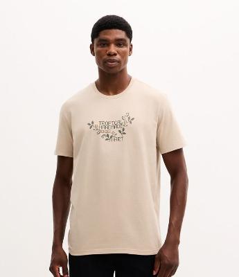 Camiseta Manga Curta em Algodão com Lettering Tropical Handmade