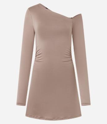 Vestido Curto Manga Longa com Decote Assimétrico