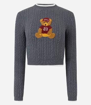 Blusa Cropped em Tricô com Estampa de Urso