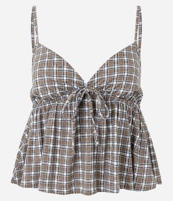 Blusa Xadrez de Alcinha em Algodão com Decote V