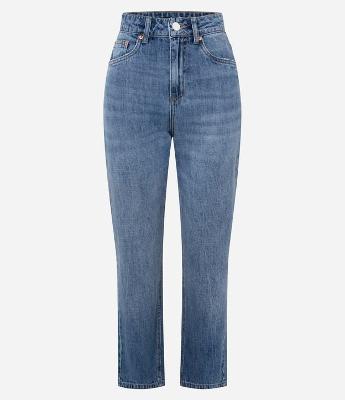 Calça Reta Cropped em Jeans com Cintura Alta