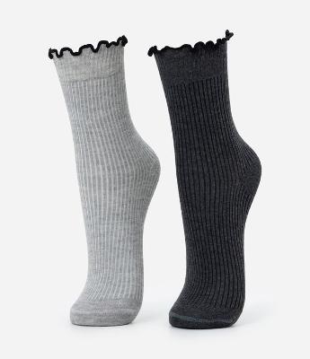 Kit 02 Meias Cano Médio em Algodão com Punho em Picot