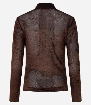 Blusa Manga Longa em Tule com Gola Alta