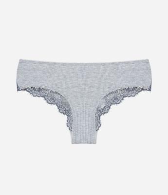 Calcinha Boyshort em Viscose Texturizada com Renda Contrastante