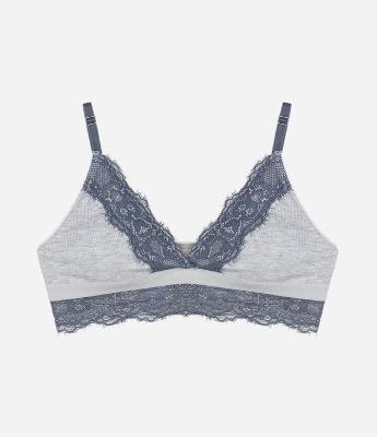 Sutiã Sem Bojo em Viscose Texturizada com Renda Contrastante