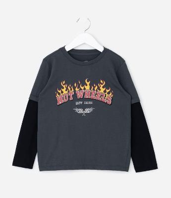 Camiseta Infantil Hot Wheels com Manga Sobreposta – Tam 3 a 8 Anos