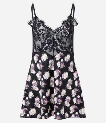 Camisola Alcinha Floral em Microfibra com Detalhes em Renda