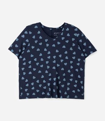 Pijama Curto com Estampa de Corações Curve & Plus Size