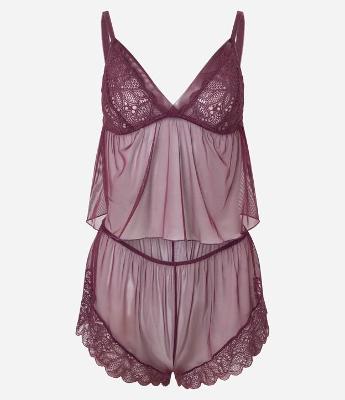 Pijama Short Doll em Tule com Detalhes em Renda