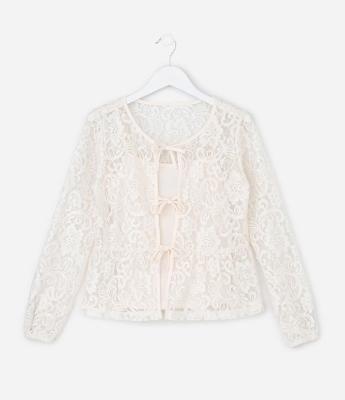 Camiseta Infantil em Renda com Lacinhos Frontais – Tam 5 a 14 Anos