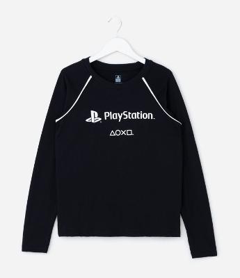 Camiseta Infantil PlayStation com Viés – Tam 5 a 14 Anos