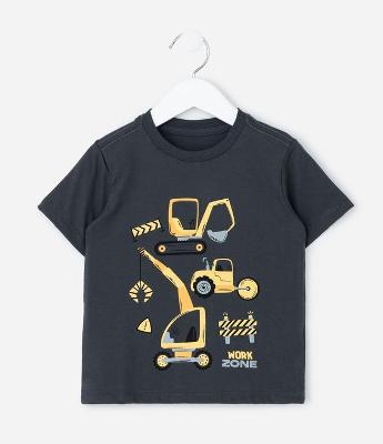Camiseta Infantil Manga Curta com Estampa Tratores – Tam 1 a 5/6 Anos