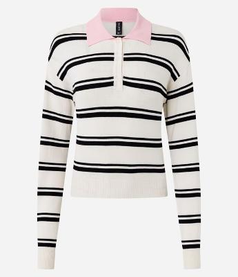 Blusão Slim Polo em Tricô Listrado com Manga Longa