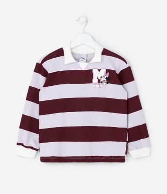 Casaco Infantil Listrado com Estampa Minnie e Gola Polo – Tam 1 a 7/8 Anos