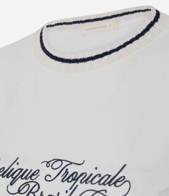 Camiseta em Algodão com Lettering Bordado e Gola Contrastante