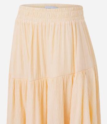 Saia Longa Assimétrica em Viscose Texturizada com Camadas