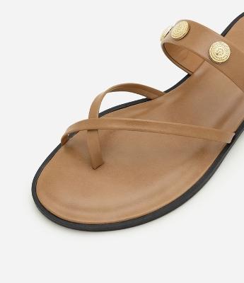 Rasteira de Tiras em PU com Enfeite de Moedas