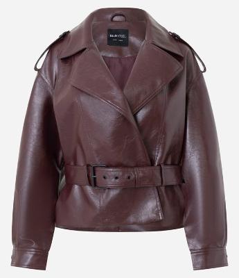 Jaqueta Trench Coat em PU com Cinto