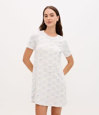 Camisola Regular em Viscolycra com Estampa de Laços