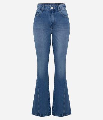 Calça Flare Cintura Alta em Jeans com Lateral Transpassada
