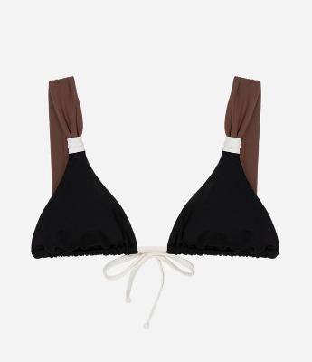 Biquini Top Cortininha em Microfibra com Alça Fixa Color Block