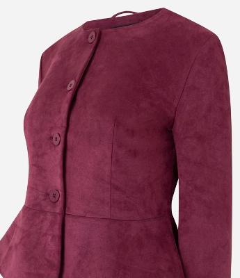 Jaqueta Peplum Curta em Suede com Fechamento por Botões