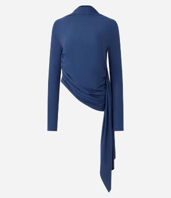 Blusa Feminina Manga Longa Gola Alta com Drapeado Assimétrico