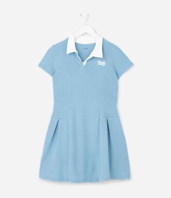 Vestido Infantil com Gola Polo e Lettering – Tam 5 a 16 Anos