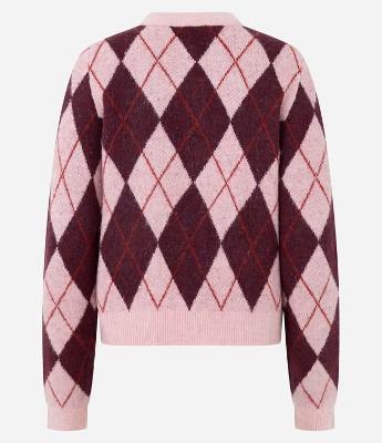 Cardigan Curto em Tricô com Estampa Xadrez