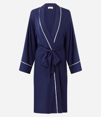 Robe em Viscose com Pippings Contrastantes e Faixa para Amarração