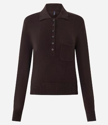 Blusa Manga Longa em Tricô com Gola Polo e Bolso Frontal