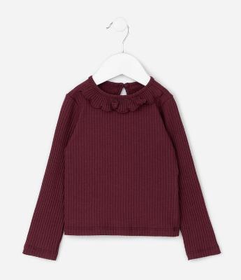 Blusa Infantil Canelada com Babado na Gola – Tam 1 a 5/6 Anos