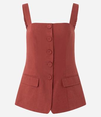 Blusa em Viscolinho com Abotoamento Frontal e Alças Largas