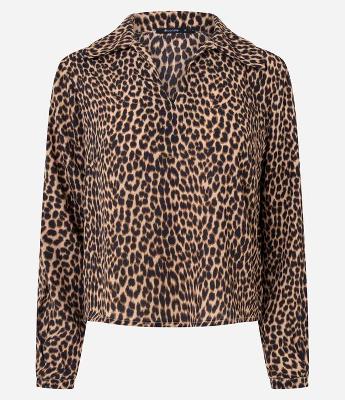 Blusa Feminina Manga Longa Animal Print Onça Chiffon