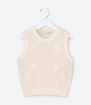 Colete Infantil em Chenille com Flores Bordadas – Tam 5 a 14 Anos