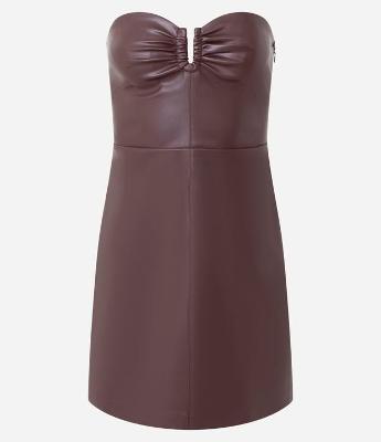 Vestido Curto em PU com Decote Franzido no Busto