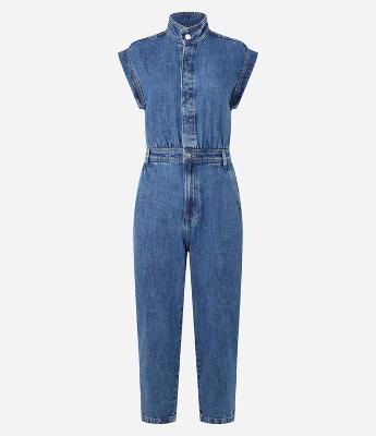 Macacão Utilitário em Jeans com Gola Padre e Cintura Ajustada