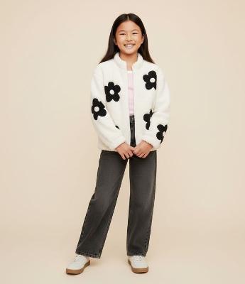 Jaqueta Infantil em Sherpa com Flores Bordadas – Tam 5 a 14 Anos