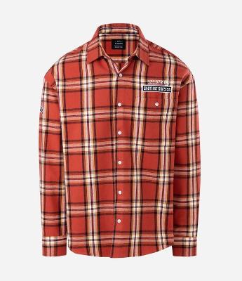 Camisa Oversized Manga Longa em Flanela Xadrez com Lettering Bordado