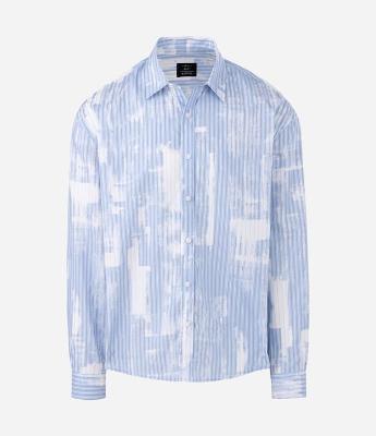 Camisa Manga Longa Alfaiatada Listrada com Efeito Pincelada