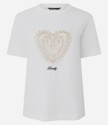 Camiseta em Algodão com Coração Bordado