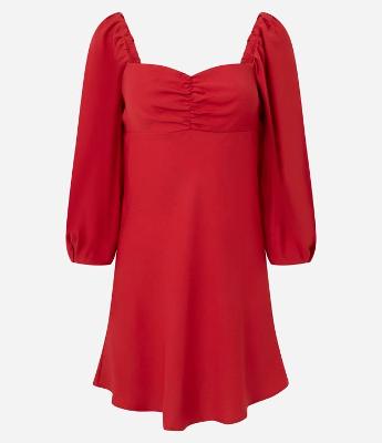 Vestido em Crepe com Manga Bufante e Decote Coração