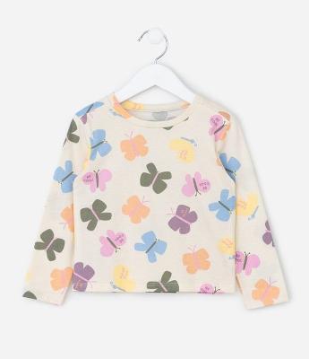 Camiseta Infantil com Estampa Borboletas – Tam 1 a 6 Anos