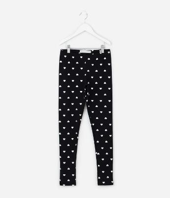Calça Infantil Legging com Estampa Corações em Foil – Tam 5 a 14 Anos