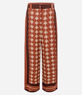 Calça Reta em Viscolinho com Estampa Abstrata