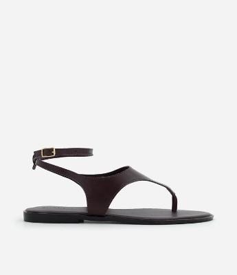 Rasteira de Dedo em Couro com Tira Ajustável