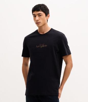 Camiseta Manga Curta em Algodão com Lettering Art Gallerie