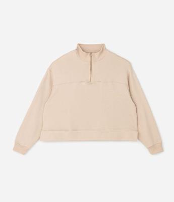 Blusão Moletom Esportivo com Half Zíper e Abertura Lateral Curve & Plus Size