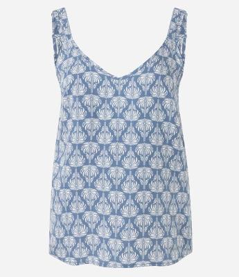 Blusa Feminina Sem Manga Folhagem com Decote V