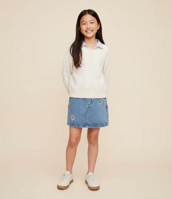 Casaco Infantil em Efeito Tricô com Gola Listrada – Tam 5 a 14 Anos